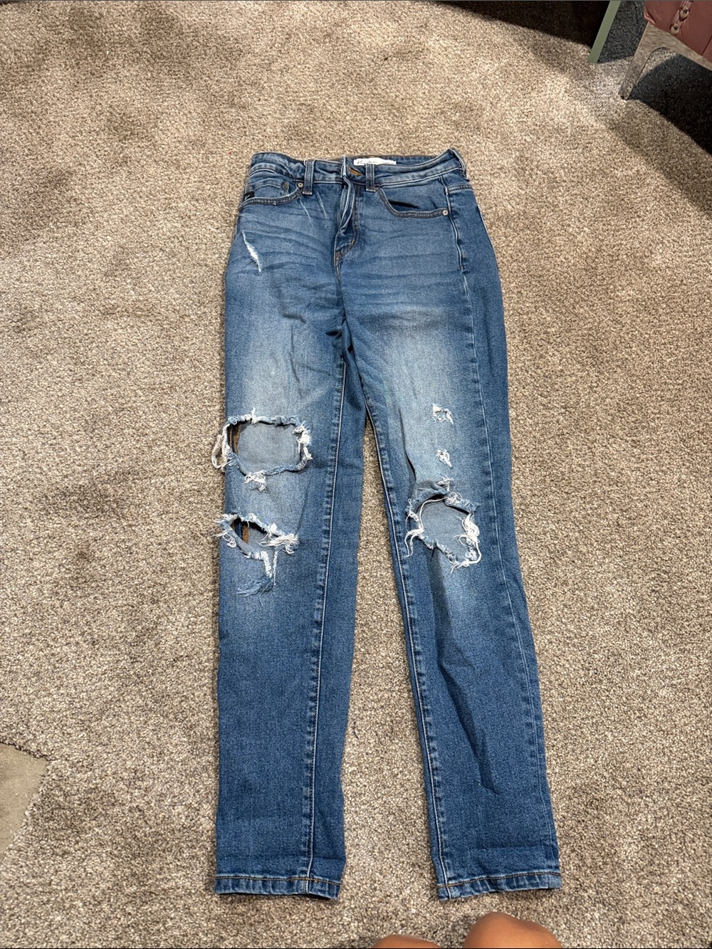 Kan Can Women's Distressed Blue Denim Jeans - Classic Ripped Style